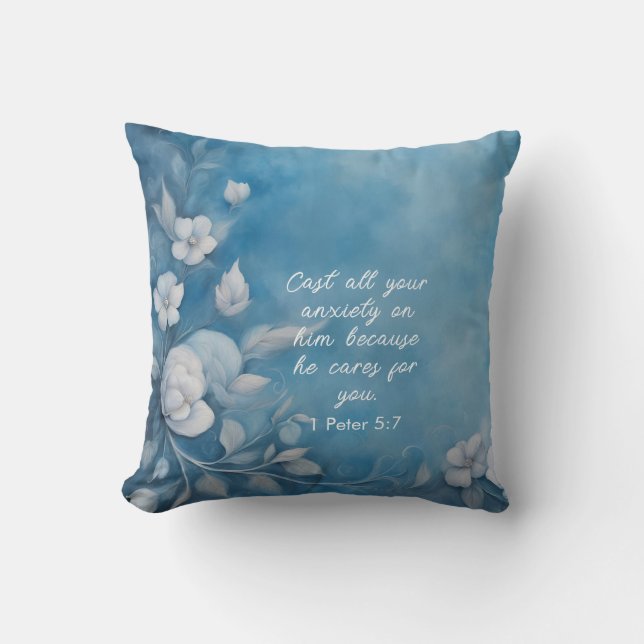 1 Peter 5:7 Bible Verse Image Cushion (Front)