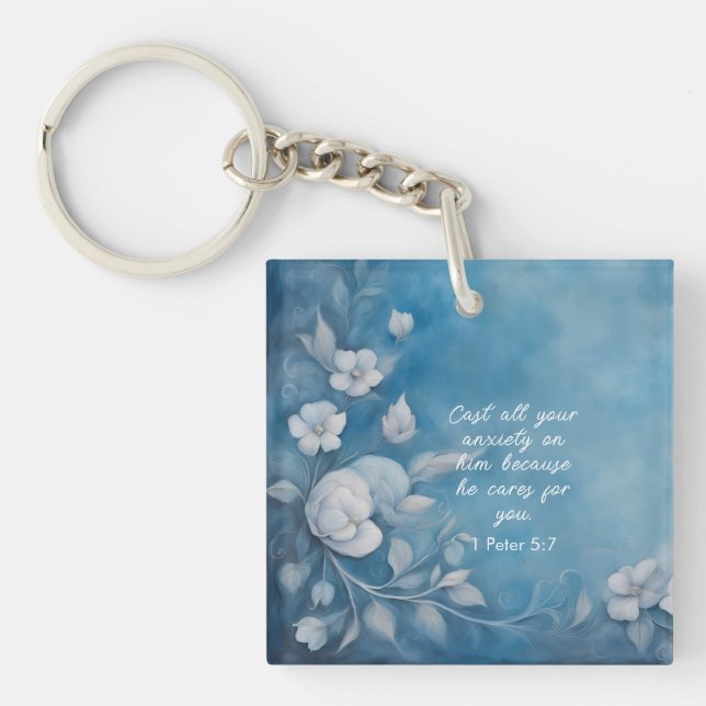 1 Peter 5:7 Bible Verse Image Key Ring (Front)