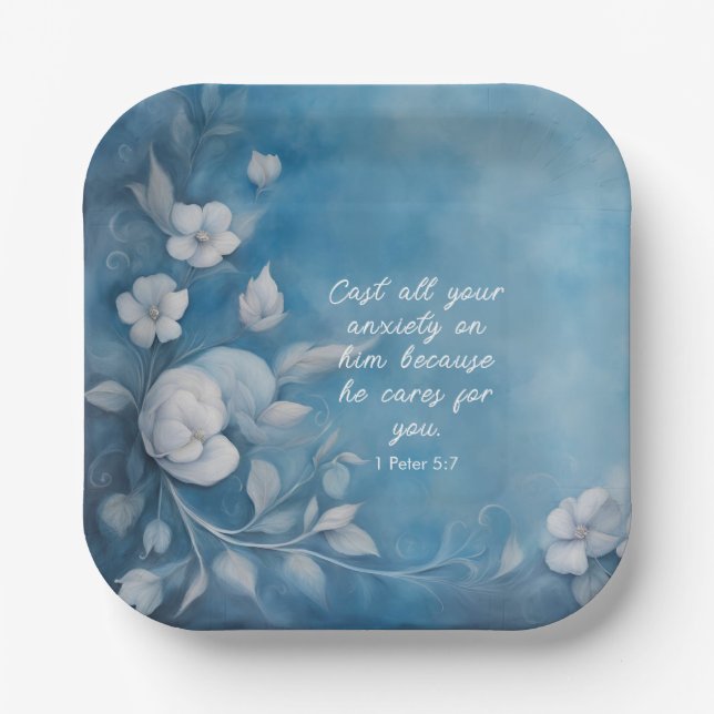 1 Peter 5:7 Bible Verse Image Paper Plate (Front)