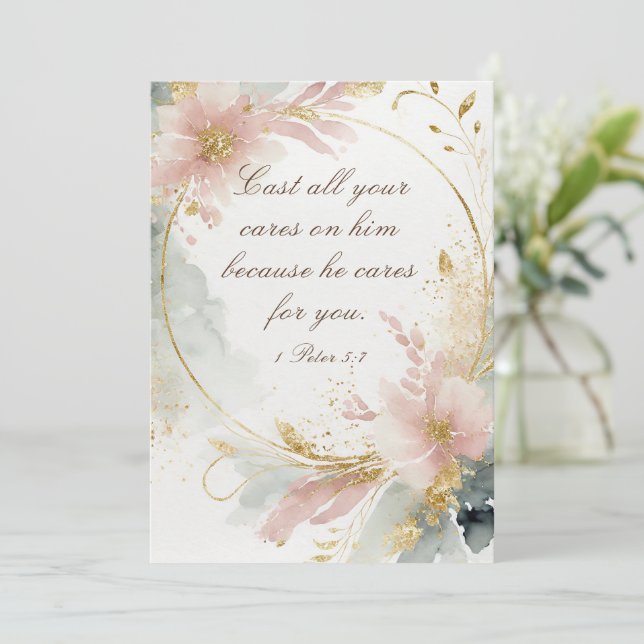 1 Peter 5:7 Cast All Your Cares on Him Bible Card (Standing Front)