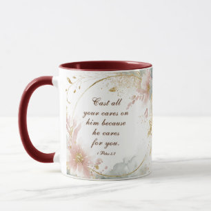 1 Peter 5:7 Cast All Your Cares on Him Bible Verse Mug