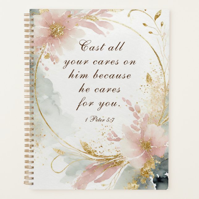 1 Peter 5:7 Cast All Your Cares on Him Bible Verse Planner (Front)