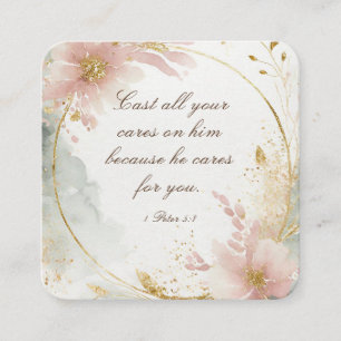 1 Peter 5:7 Cast All Your Cares on Him Bible Verse Square Business Card
