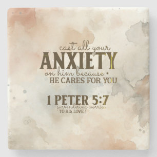 1 Peter 5:7 Cast your anxiety on Him Bible Verse Stone Coaster