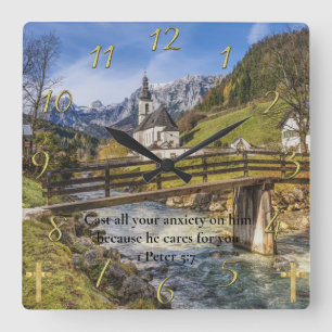 1 Peter 5:7 church near the moutain Square Wall Clock