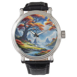 1 Peter 5:7 cross on a mountain  Watch