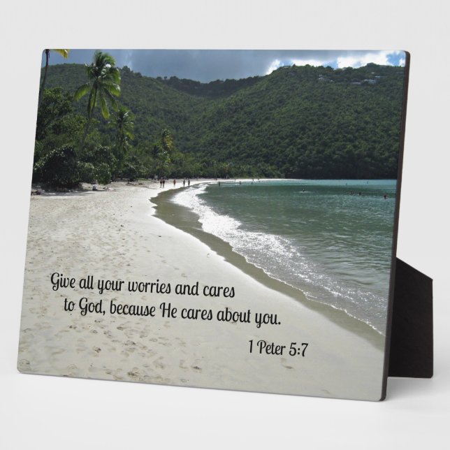 1 Peter 5:7 Give all your worries and cares to God Plaque (Side)