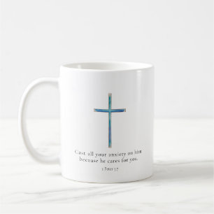 1 Peter 5:7 Minimalist Cross Coffee Mug