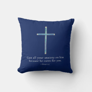 1 Peter 5:7 Minimalist Cross Cushion