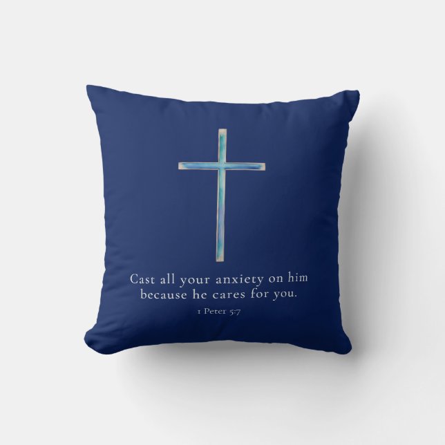 1 Peter 5:7 Minimalist Cross Cushion (Front)