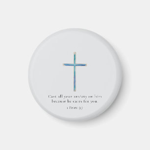 1 Peter 5:7 Minimalist Cross Magnet