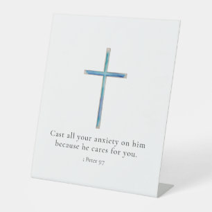 1 Peter 5:7 Minimalist Cross Pedestal Sign