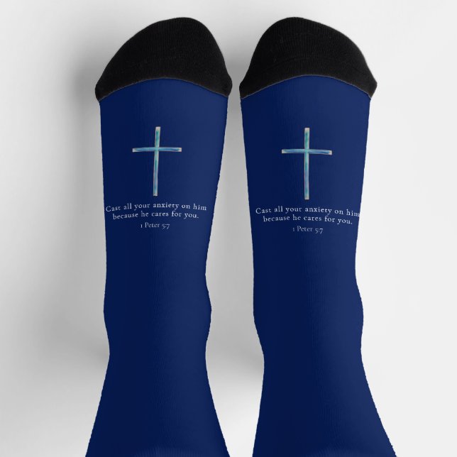 1 Peter 5:7 Minimalist Cross Socks (Top)