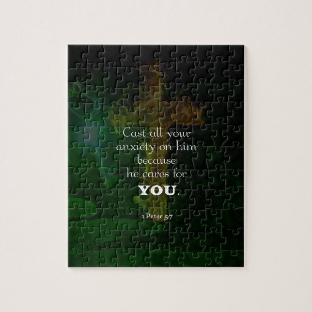 1 Peter 5:7 Uplifting Bible Verses Quote Jigsaw Puzzle (Vertical)