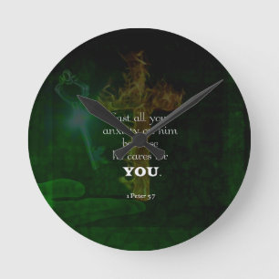1 Peter 5:7 Uplifting Bible Verses Quote Round Clock