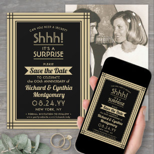 1 Photo Anniversary Surprise Party Black and Gold Save The Date