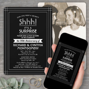 1 Photo Anniversary Surprise Party Black and White Invitation