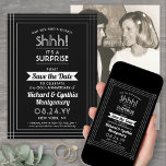 1 Photo Anniversary Surprise Party Black and White Save The Date<br><div class="desc">Can you keep a secret? Invite family and friends to an elegant and exciting surprise anniversary party with custom photo black and white save the date invitations. Picture and all wording on this template are simple to personalise, including message that reads "Shhh! It's a SURPRISE." The design features one photo...</div>