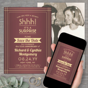 1 Photo Anniversary Surprise Party Burgundy & Gold Save The Date
