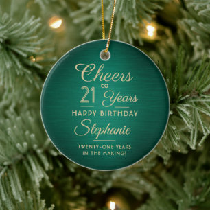 1 Photo ANY Anniversary Cheers Brushed Green Gold Ceramic Ornament