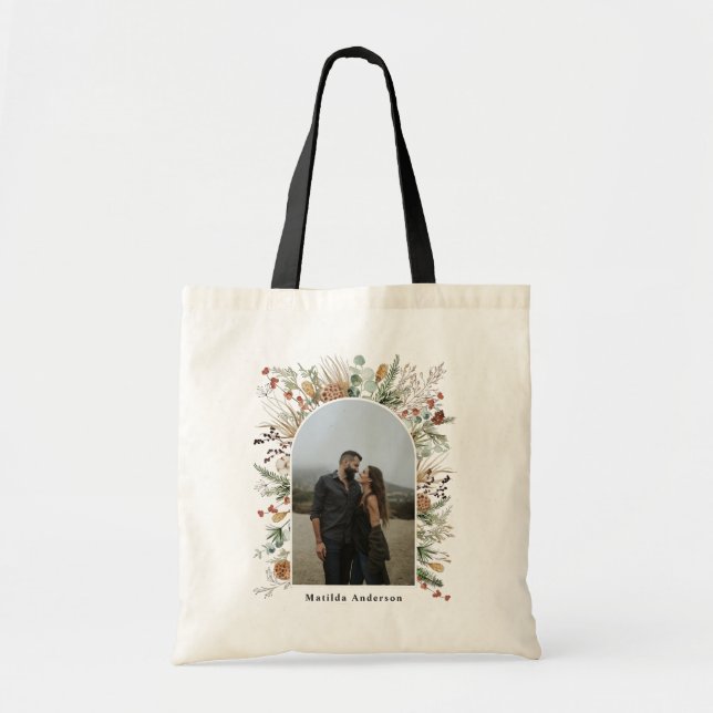 1 photo arch watercolor botanical floral elegant tote bag (Front)