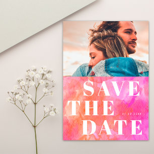 1 Photo Bold Typography Pink and Orange Wedding Save The Date