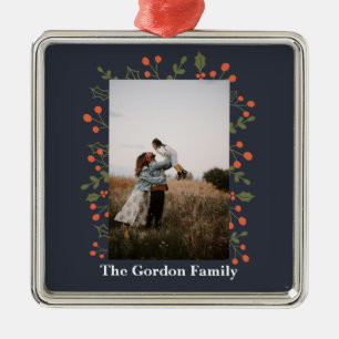 1 Photo Botanical Holiday Holly Modern Christmas Metal Ornament