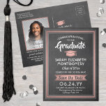 1 Photo Chalkboard & Pink Graduation Save the Date Announcement Postcard<br><div class="desc">Share the joyful news of your upcoming graduation party as well as a favourite picture with these elegant faux chalkboard and pink rose gold save the date postcard invitations. Photo and all text are simple to customise. (IMAGE PLACEMENT TIP: An easy way to centre a photo exactly how you want...</div>
