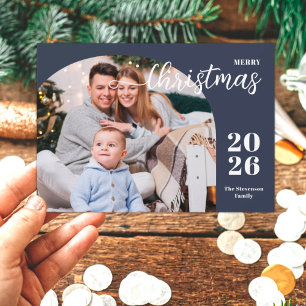 1 photo Christmas arch modern minimalist blue Holiday Card