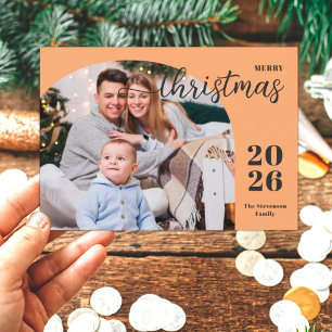 1 photo Christmas arch modern minimalist orange Holiday Card