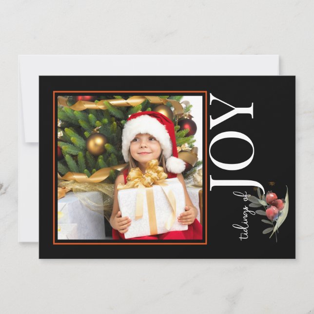 1 PHOTO CHRISTMAS CARD - JOY with Berries (Front)