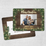 1 Photo Christmas Greenery, Rustic Wood & Lights Foil Holiday Card<br><div class="desc">Send joyful greetings and share one of your favourite pictures with a stylish custom photo holiday card. All text on this template is simple to personalise to include any wording, such as Merry Christmas, Happy Holidays, Seasons Greetings, New Year Cheers etc. (IMAGE PLACEMENT TIP: An easy way to centre a...</div>