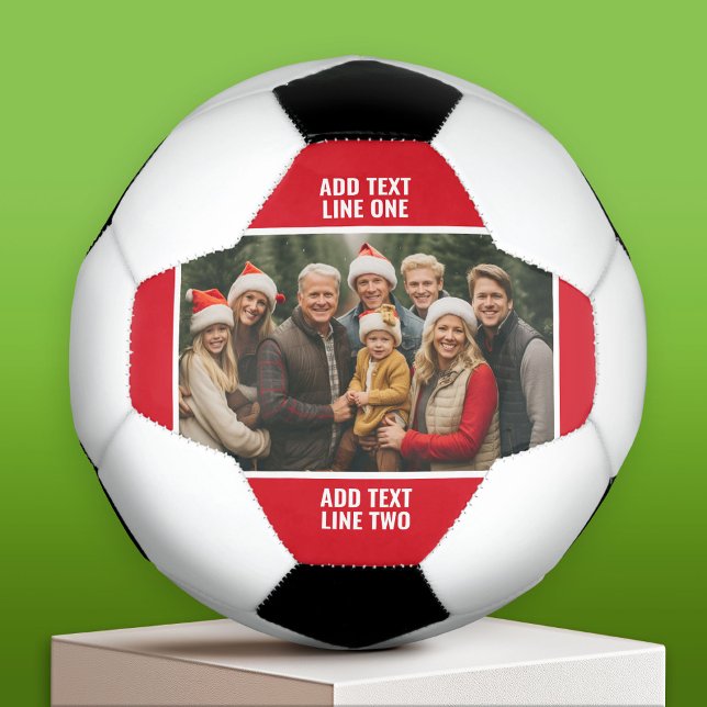1 Photo Collage Family - Solid Red with Text Soccer Ball (Custom Soccer Ball)