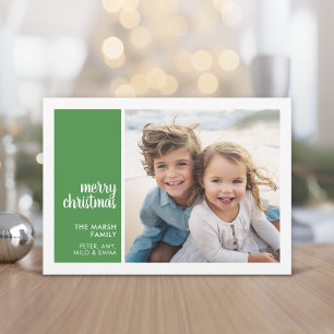 1 Photo Collage Minimal Christmas green Holiday Card