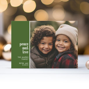 1 Photo Collage Minimal Christmas green peace love Holiday Card