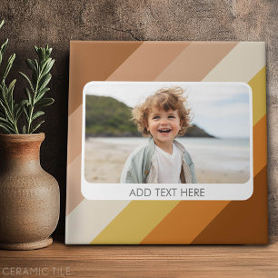 1 Photo Collage - text - Retro Stripes Warm Colour Ceramic Tile