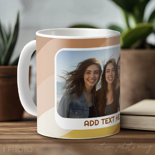 1 Photo Collage - text - Retro Stripes Warm Colour Coffee Mug