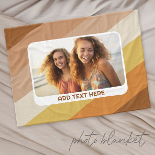 1 Photo Collage - text - Retro Stripes Warm Colour Fleece Blanket