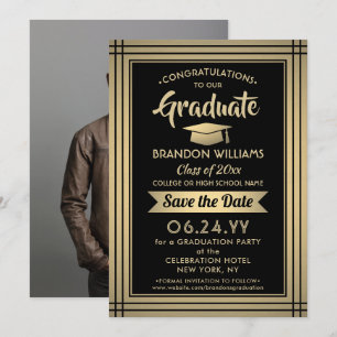 1 Photo Congratulations Graduate Black and Gold Save The Date