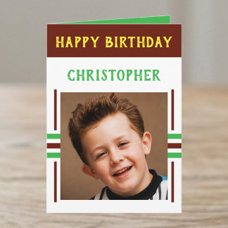 1 photo custom name brown birthday card