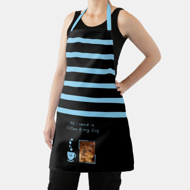 1 photo dog coffee lover stripes black blue apron (Insitu)