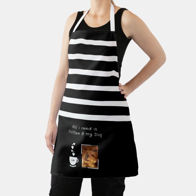 1 photo dog coffee lover stripes black white apron (Insitu)