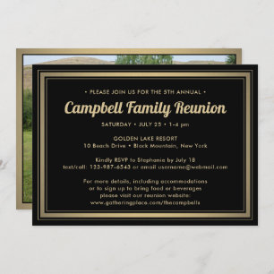 1 Photo Family Reunion Elegant Black and Gold Invitation