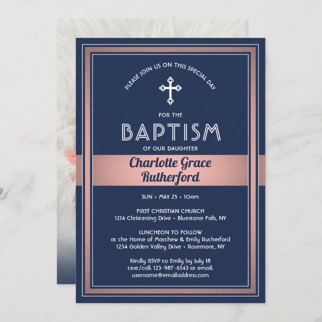 1 Photo Girl Baptism Invitation Birth Announcement (Front/Back)