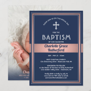 1 Photo Girl Baptism Invitation Birth Announcement