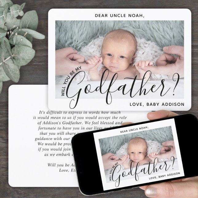 1 Photo Godfather Proposal Modern Elegant Script Invitation (Creator Uploaded)
