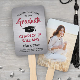1 Photo Graduation Elegant Brushed Grey Red Black Hand Fan