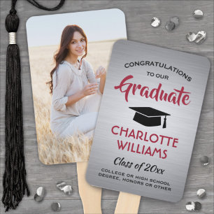 1 Photo Graduation Elegant Brushed Grey Red Black Hand Fan