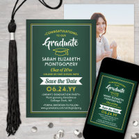 1 Photo Graduation Elegant Green & Gold Yellow