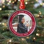 1 Photo Graduation Elegant Modern Red and White Metal Ornament<br><div class="desc">Congratulations to the graduate! Commemorate graduation day with a custom photo red and white premium metal round Christmas ornament. The picture and all text on this template are simple to customise. (IMAGE PLACEMENT TIP: Any easy way to position a photo exactly how you want is to crop it before uploading...</div>